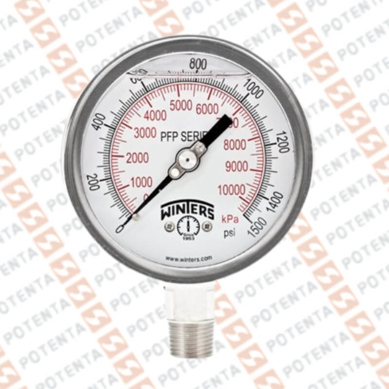 Manometro PFP, dial 4 ZR, 0-1500psi/bar 1%, 1/2npt inf, ss/ss, ip66, Winters