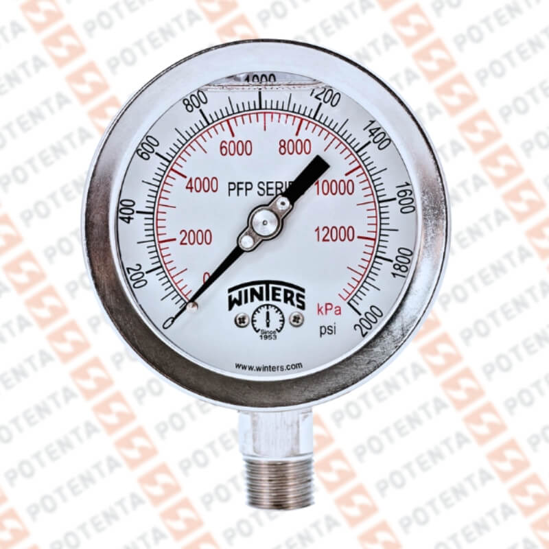 Manometro PFP, dial 4 ZR, 0-2000psi/bar 1%, 1/2npt inf, ss/ss, ip66, Winters