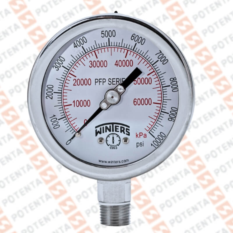 Manometro PFP, dial 4 ZR, 0-10000psi/bar 1%, 1/2npt inf, ss/ss, ip66, Winters
