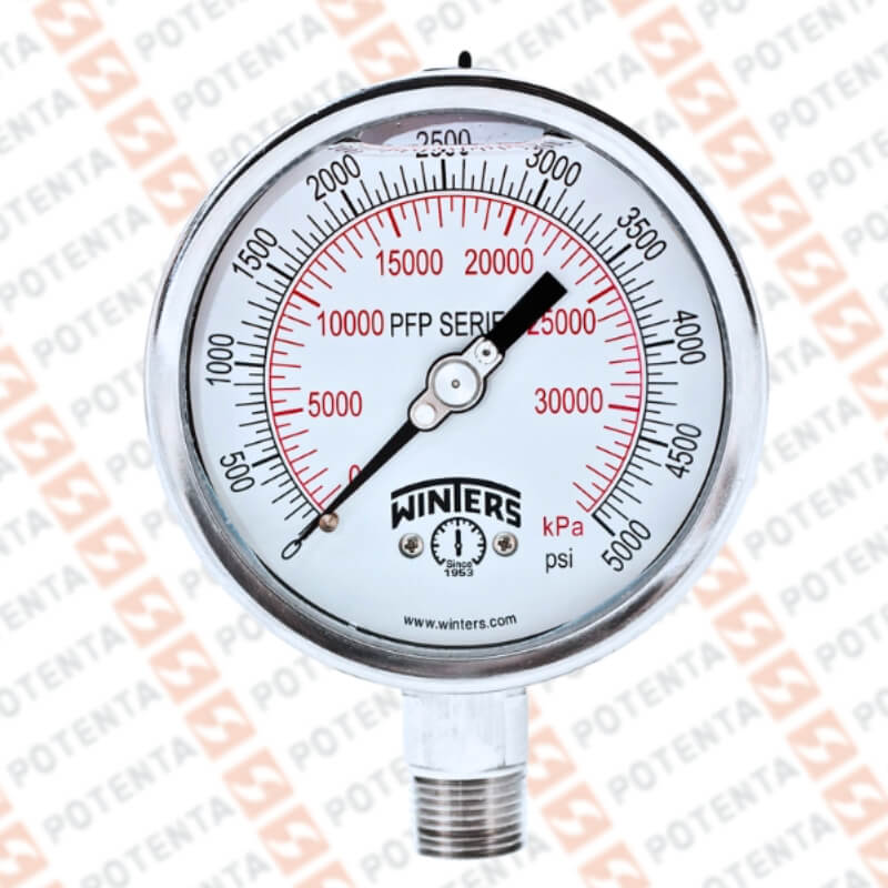 Manometro PFP, dial 4 ZR, 0-5000psi/bar 1%, 1/2npt inf, ss/ss, ip66, Winters