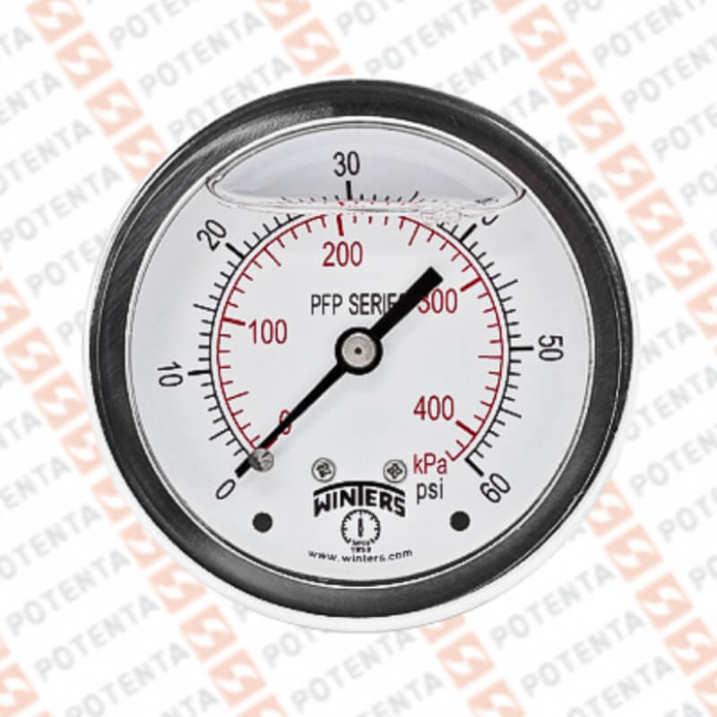 Manometro PFP, dial 4 ZR, 0-60psi/bar 1%, 1/4npt post, ss/ss, ip66, Winters