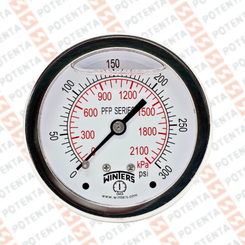 Manometro PFP, dial 4 ZR, 0-300psi/bar 1%, 1/4npt post, ss/ss, ip66, Winters