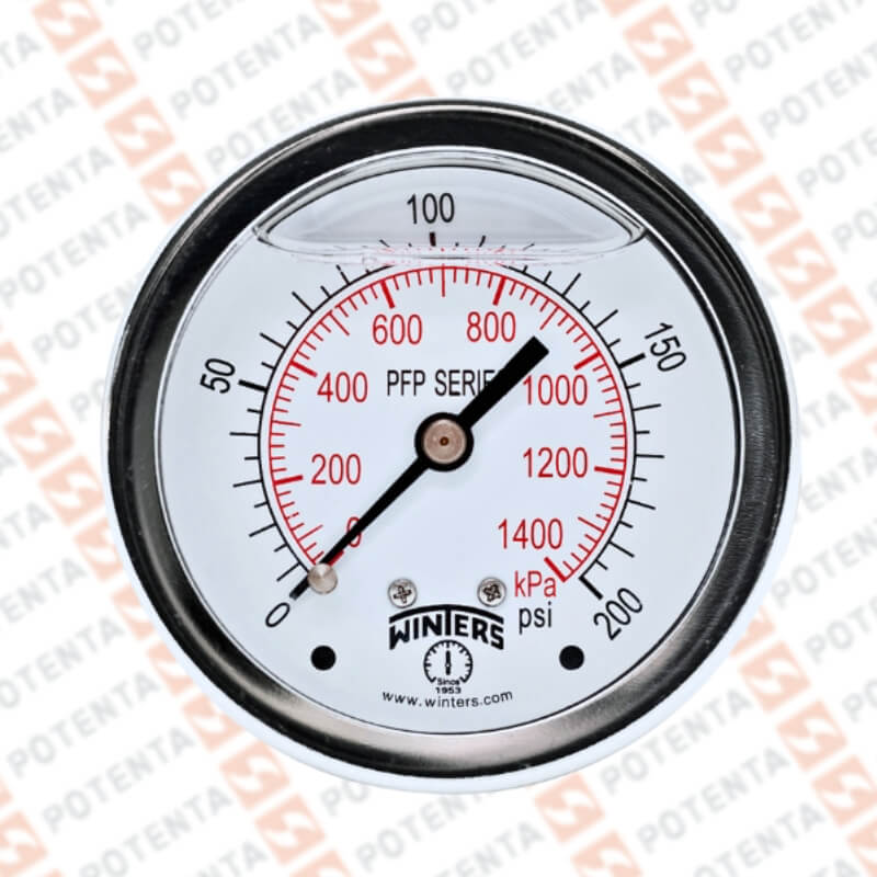 Manometro PFP, dial 4 ZR, 0-200psi/bar 1%, 1/4npt post, ss/ss, ip66, Winters