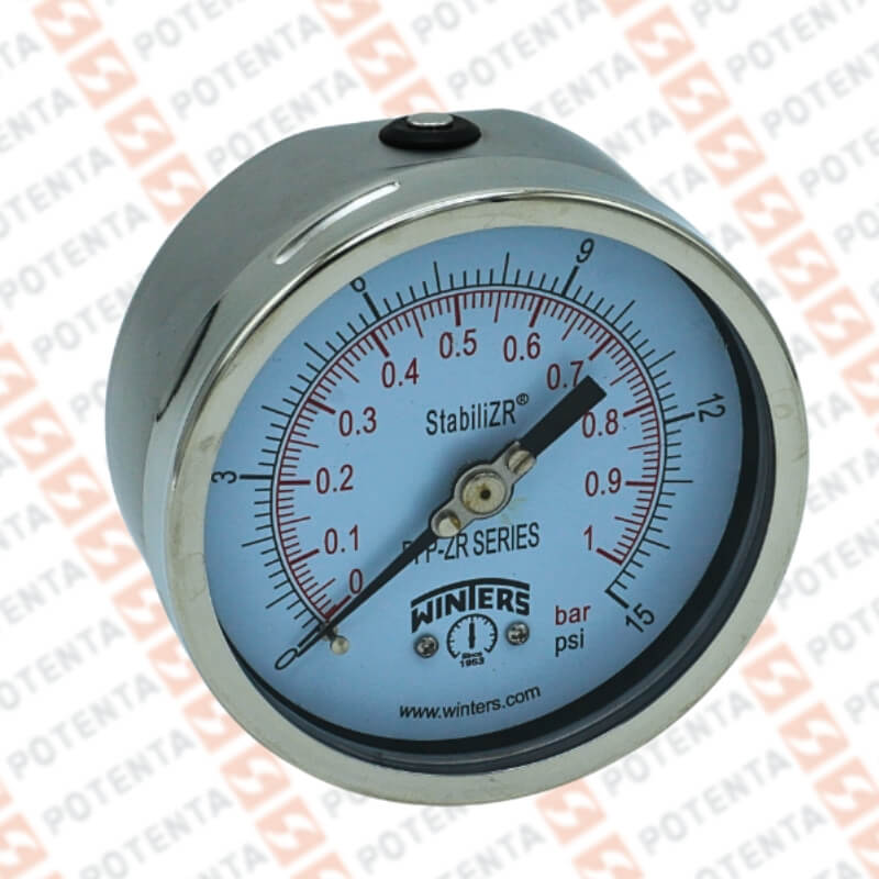 Manometro PFP, dial 4 ZR, 0-15psi/bar 1%, 1/4npt post, ss/ss, ip66, Winters