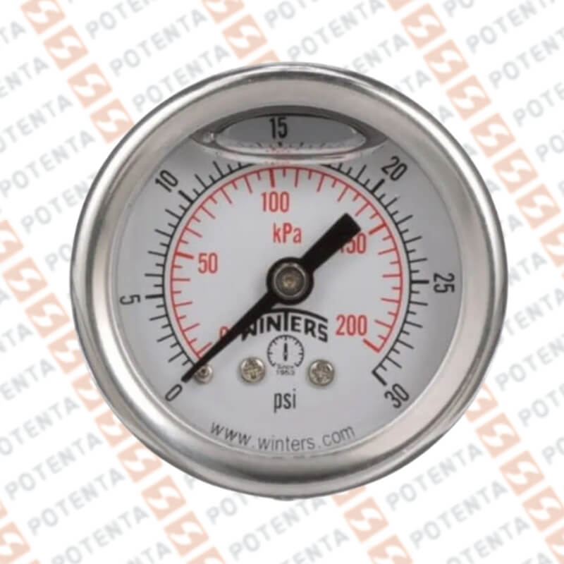Manometro PFP, dial 4 ZR, 0-30psi/bar 1%, 1/4npt post, ss/ss, ip66, Winters