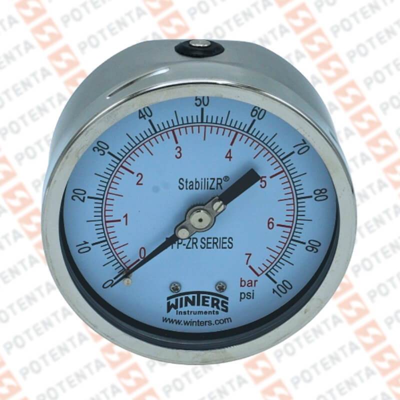 Manometro PFP, dial 4 ZR, 0-100psi/bar 1%, 1/4npt post, ss/ss, ip66, Winters