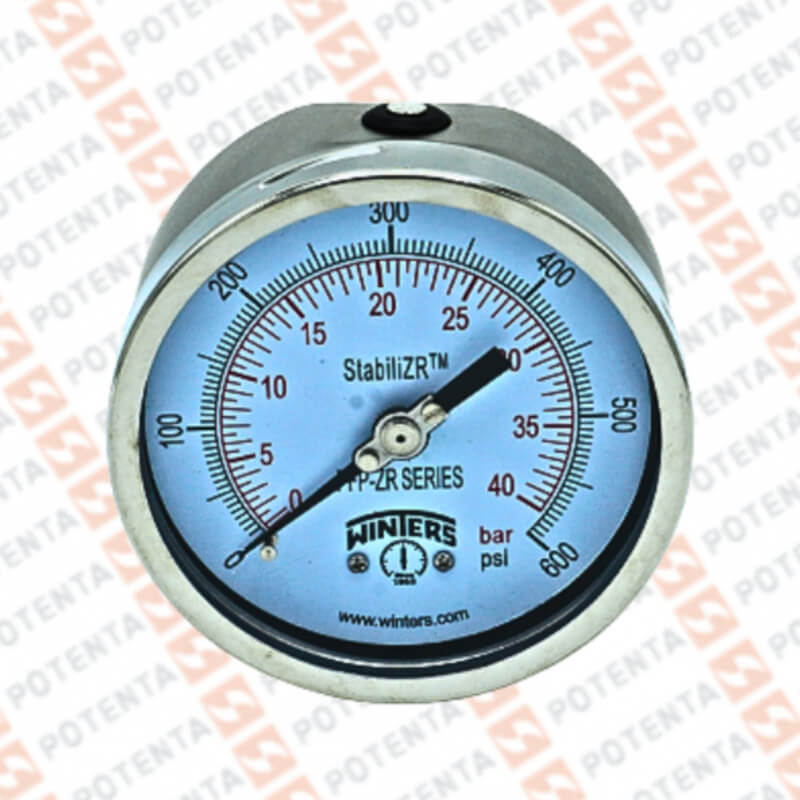 Manometro PFP, dial 4 ZR, 0-600psi/bar 1%, 1/4npt post, ss/ss, ip66, Winters