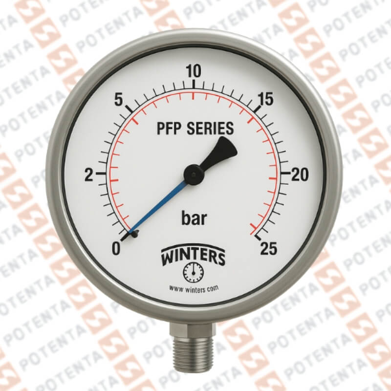 Manometro PFP, dial 10, 0-25bar/psi 1%, 1/2npt inf, ss/ss, ip65, Winters