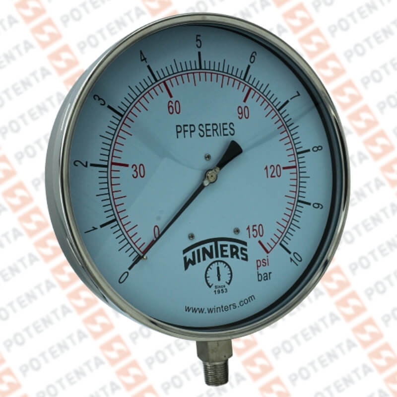 Manometro PFP, dial 10, 0-10bar/psi 1%, 1/2npt inf, ss/ss, ip65, Winters