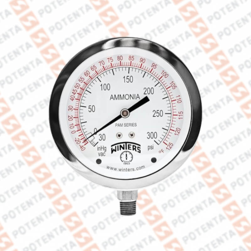 Manovacuometro PAM, dial 4, -30inhg-0-300psi/°f 1%, 1/4npt inf, ss/ss, Winters