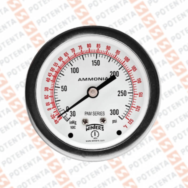 Manovacuometro PAM, dial 2.5, -30inhg-0-300psi/°f 1%, 1/4npt post, ss/ss, Winters