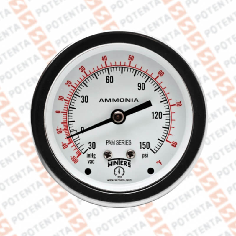 Manovacuometro PAM, dial 2.5, ZR, -30inhg-0-150psi/°f 1%, 1/4npt post, ss/ss, Winters
