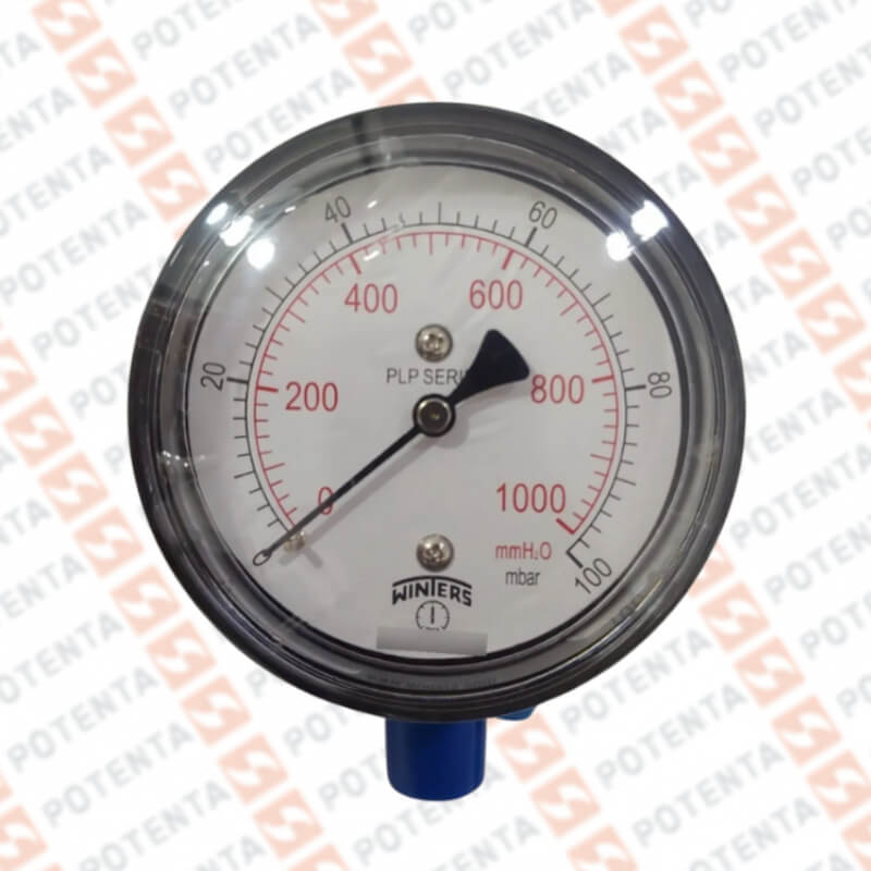 Manometro PLP, dial 2.5, 0-100mbar/mmh2o 2%, 1/4npt inf, ss/laton, ip52, Winters