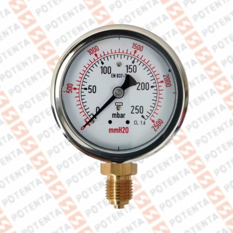 Manometro PLP dial 2.5, 0-250mbar/mmh2o 2%, 1/4npt inf, ss/laton, ip52, Winters