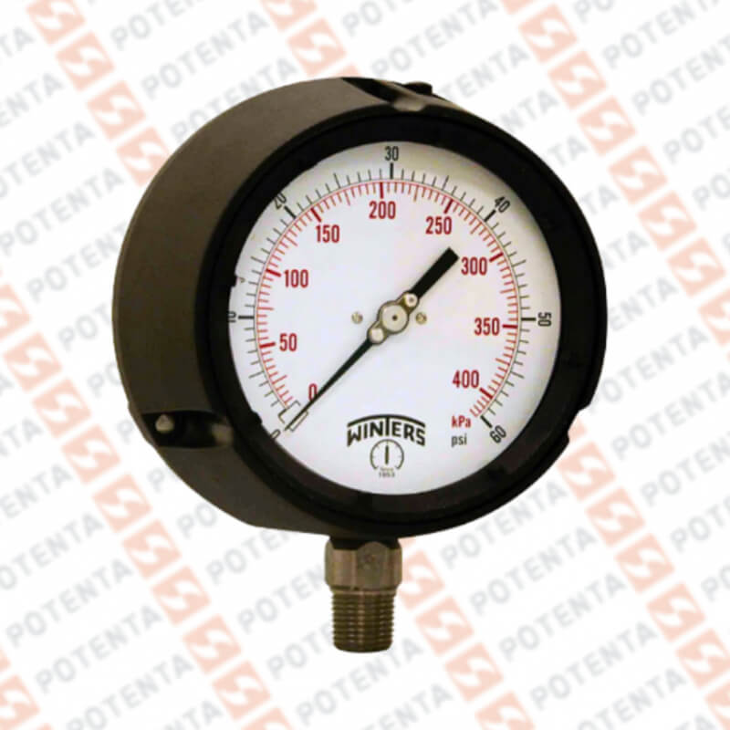 Manometro PPC, dial 4.5 ZR, 0-60psi/bar 0.5%, 1/2npt inf, fe/ss, certif, Winters
