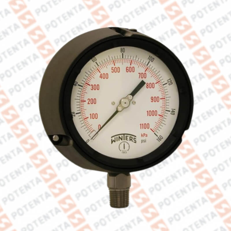 Manometro PPC, dial 4.5 ZR, 0-160psi/bar 0.5%, 1/2npt inf, fe/ss, certif, Winters