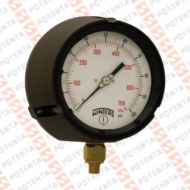 Manometro PPC, dial 4.5 ZR, 0-100psi/bar 0.5%, 1/2npt inf, fe/ss, certif, Winters