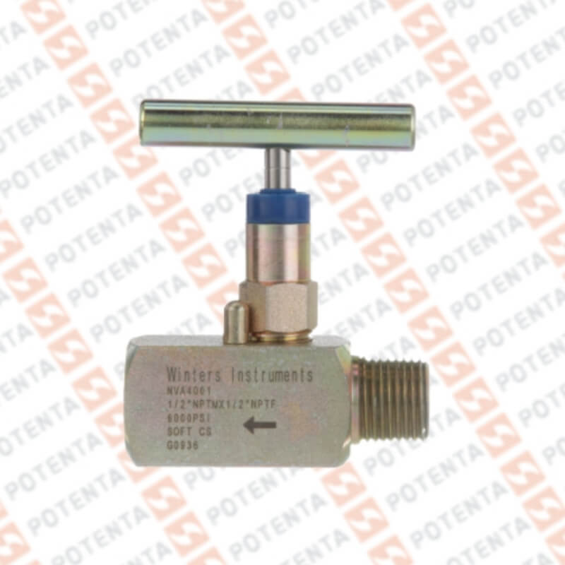 Valvula aguja NVA, regulacion, inst 1/2npth, pro 1/2nptm, cuerpo 316ss, 6000psi, Winters