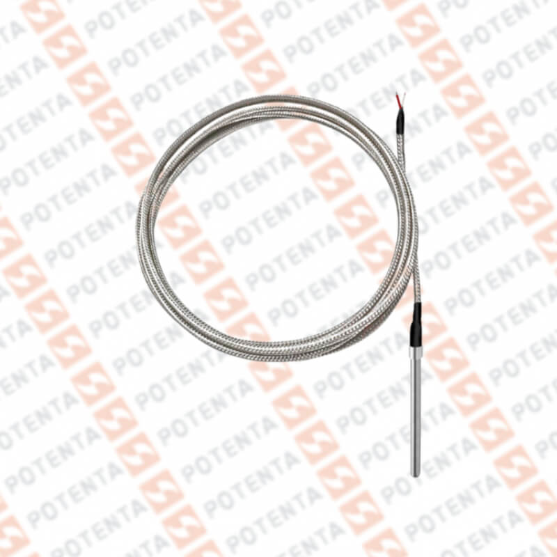 Rtd PT100-3h PL02, cartucho, b=1/4x4plg, -200-200c, Cable malla ss 2m, Pyromation