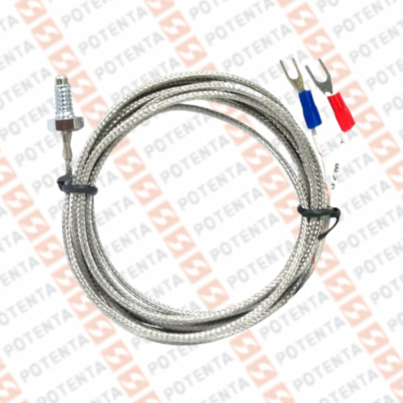 Rtd PT100-3h PL09, tipo tornillo-rosca 1/4plg, -50-200°C, Cable malla ss 2m, Pyromation