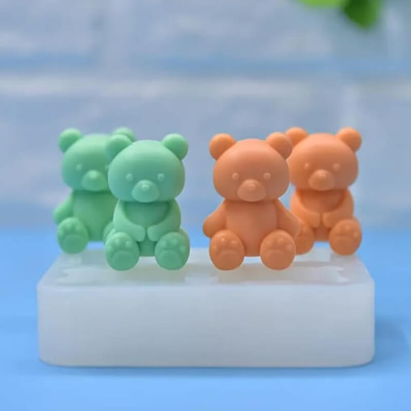 Molde de silicona con diseño de osos x4 para uso en Velas, Jabones, resina, chocolate, porcelana fría o yeso.