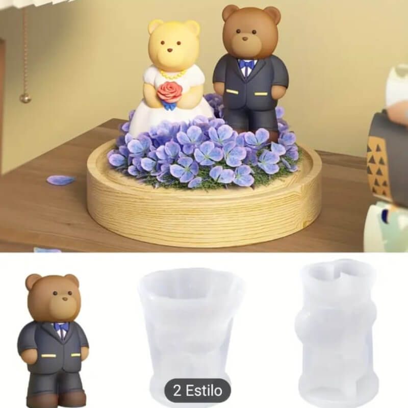 Molde de silicona de Pareja de oso resien casados para uso en Velas, jabones, yeso, cera, resina.