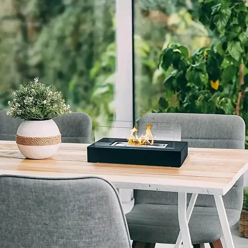 Chimenea Mesa Rectangular Negra Metal y Vidrio | Proluxes