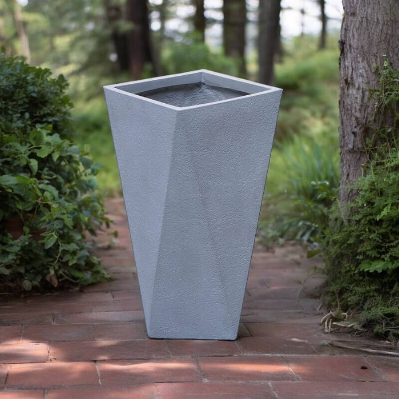 Macetero Rectangular Asimétrico Gris - Fibra Arcilla 30x30x60cm | Proluxes