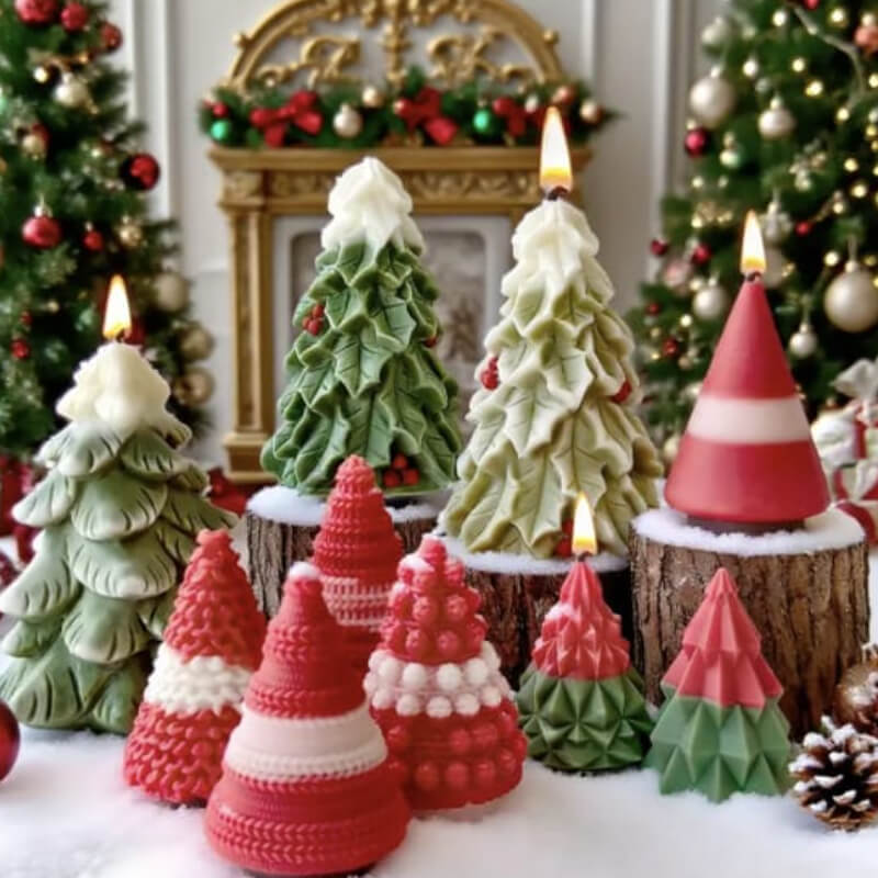 Combo moldes de silicona con diseño de Árboles de navidad, para uso en velas, resina, jabones, chocolate. (precio unitario en la descripción)