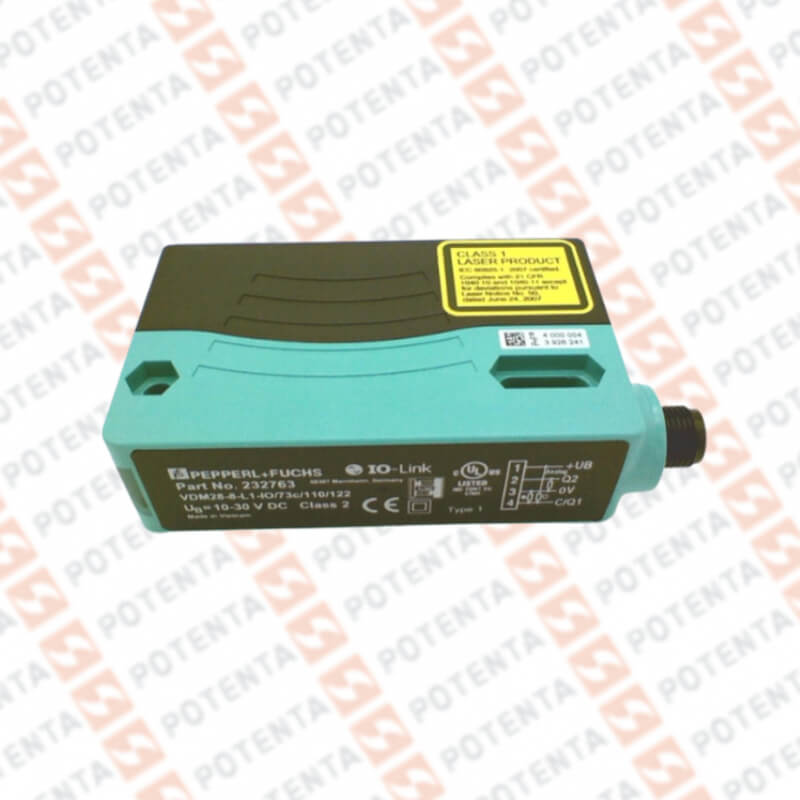 Sensor foto difuso rect, 8m laser, 10-30vdc, push-pull iolink 4-20mA, Con=m12-4p ip69k P+F