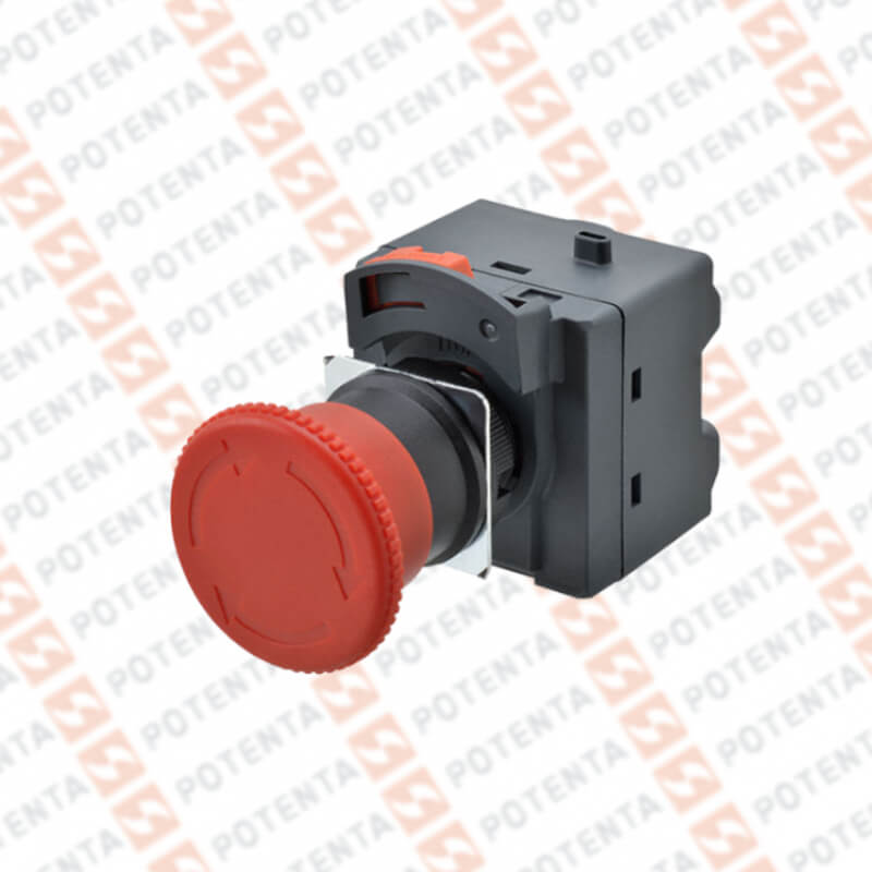 Paro emergencia, pulsador hongo rojo iluminado, 24Vdc/Vac, 2nc+1no, liberacion giro, Omron