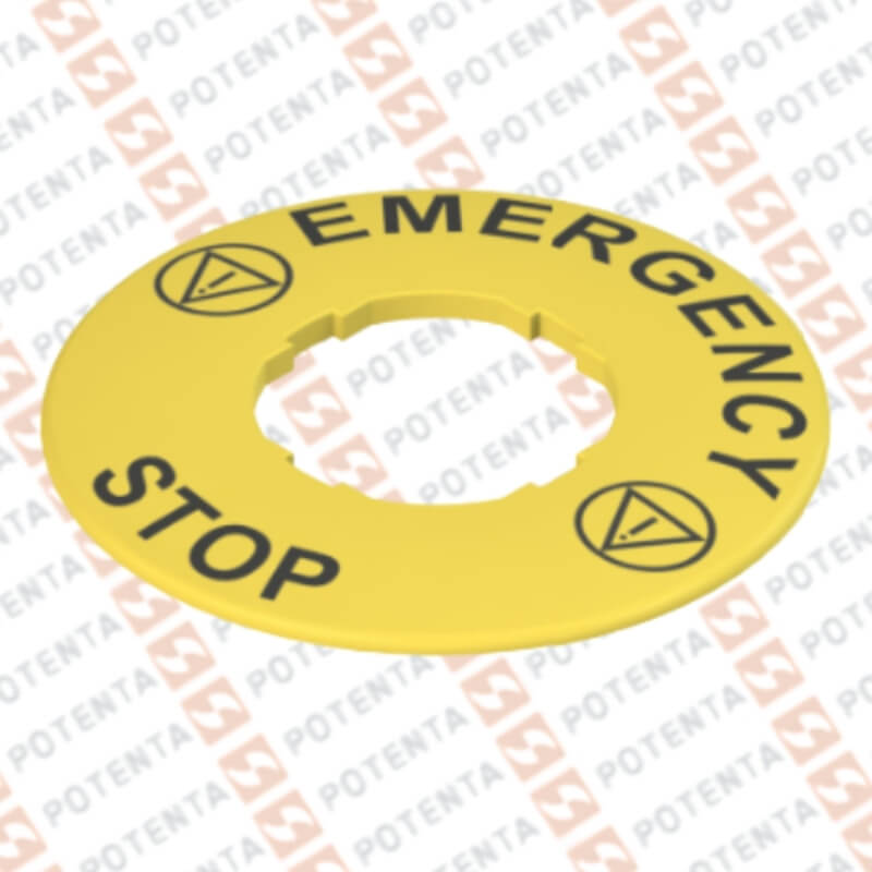 Etiqueta amarilla, paro emergencia, d=60mm, descripcion=emergency/stop, Pizzato