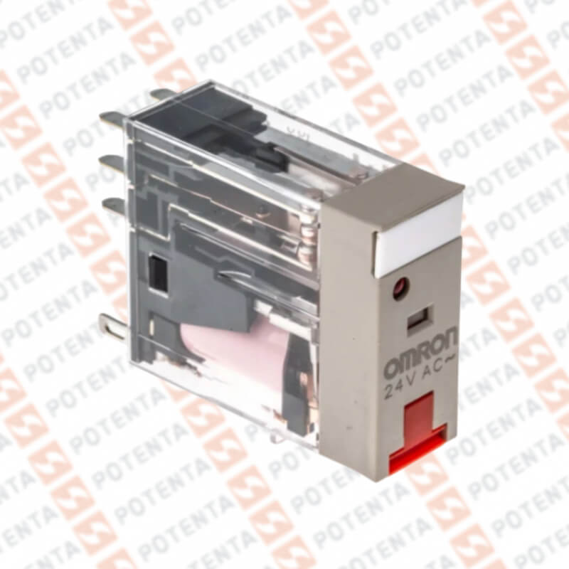 Rele electromecánico G2R2, 24vac, 8p planos-2pdt-5a, led indicador, con/bloqueo, Omron