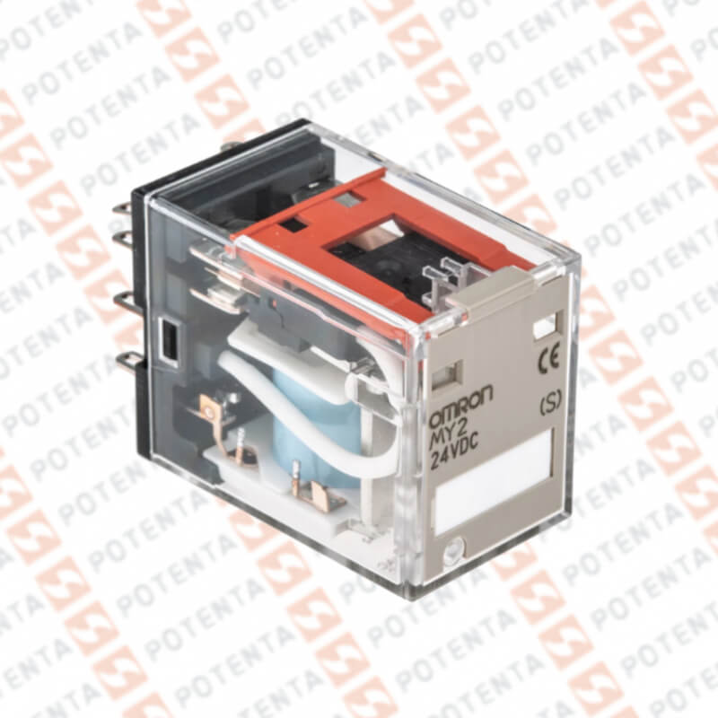 Rele electromecanico MY2, 24Vdc, 8p-planos-2pdt-5a, led indicador, con/bloqueo, Omron