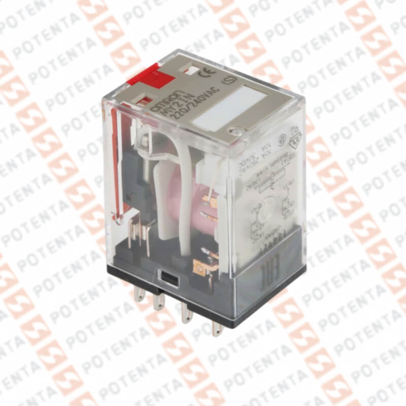 Rele electromecanico MY2, 220Vac, 8p-planos-2pdt-5a, led indicador, con/bloqueo, Omron
