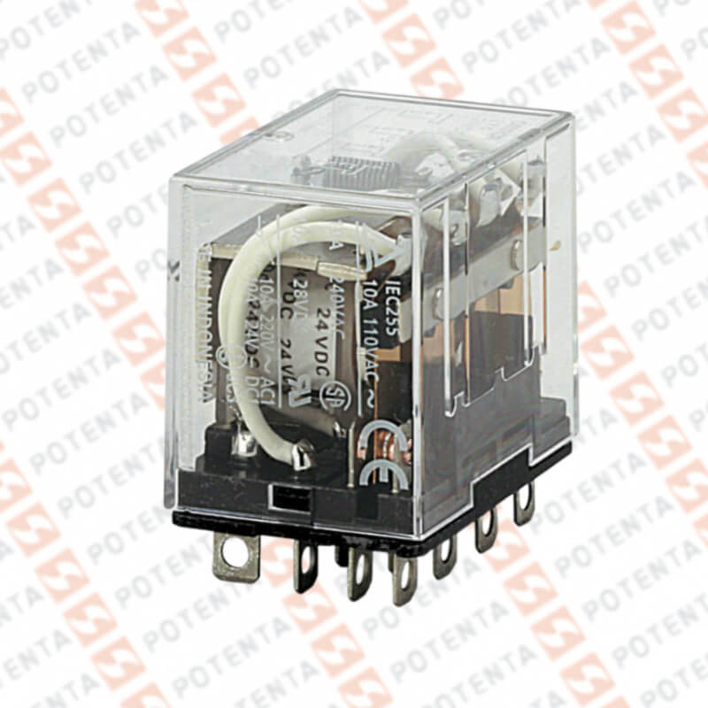 Rele electromecanico LY4, 24Vdc, 14p-planos-4pdt-10a, led indicador, Omron