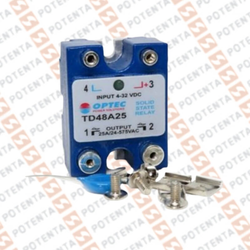 SSR, 1F control 4-32Vdc, carga 25amperios, 48-575Vac, sin disipador, Optec