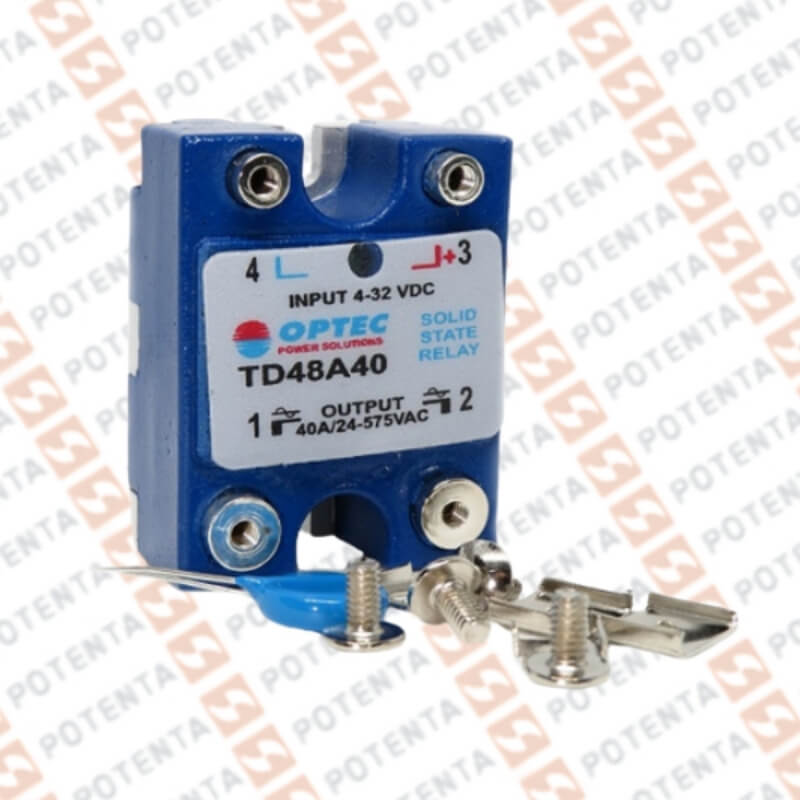 SSR, 1F control 4-32Vdc, carga 40amperios, 48-575Vac, sin disipador, Optec