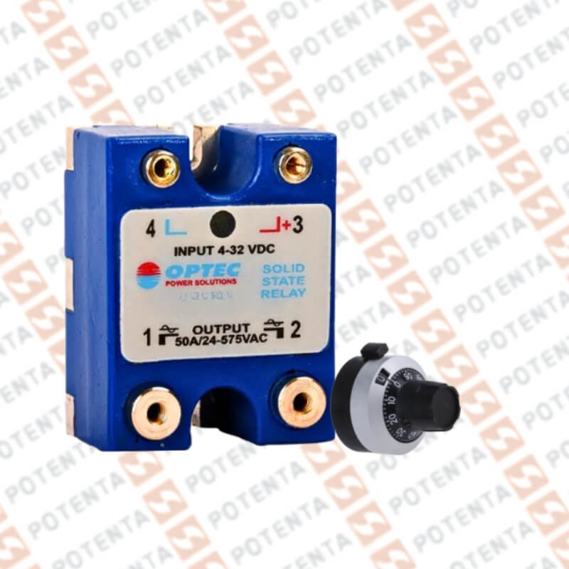 SSR, 1F control potenciometro 100k, carga 40amperios, 575Vac, sin disipador, Optec