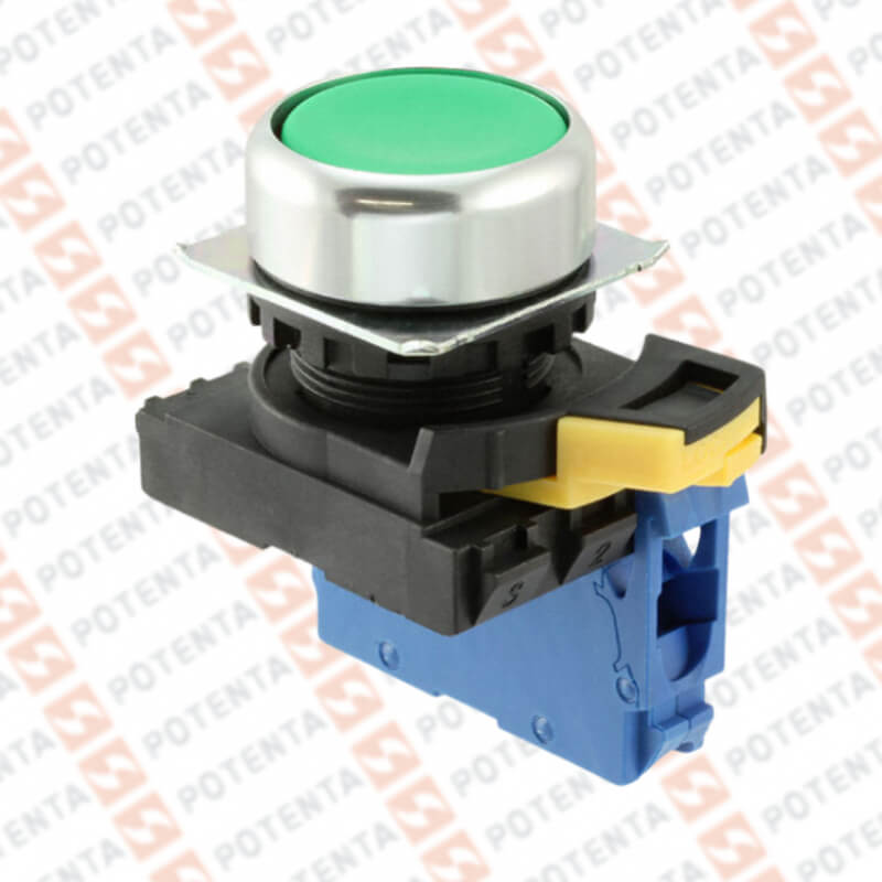 Pulsador A22N, metálico completo verde con retorno 22mm no, Omron
