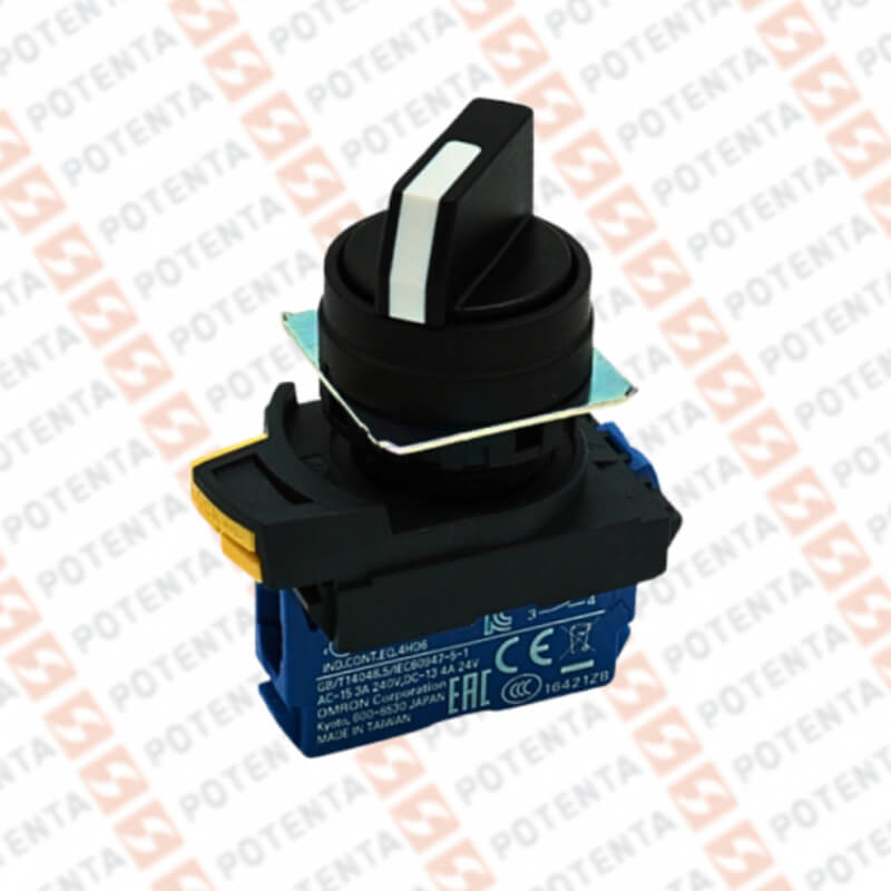 Selector, 2 posiciones plastico negro, 1no, 22mm, ens 3pza, Potenta