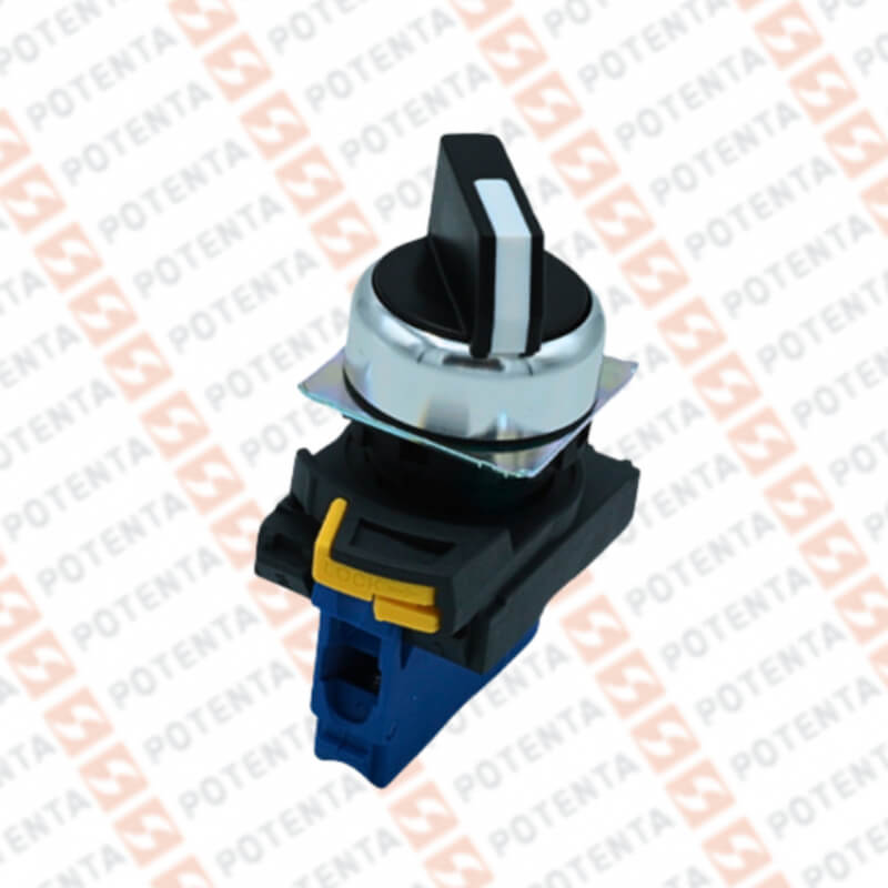 Selector, 2 posiciones metal negro, 1no, 22mm, ens 3pza, Potenta