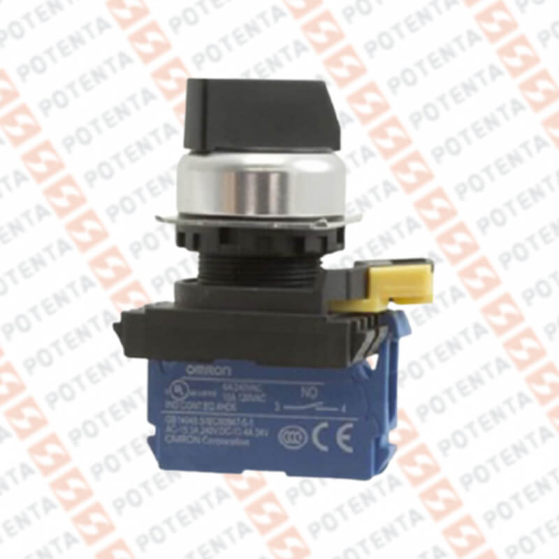 Selector, 3 posiciones metal negro, 2no, 22mm, ens 4pza, Potenta