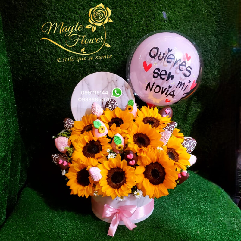 Box de Girasoles con Fresas Mediano