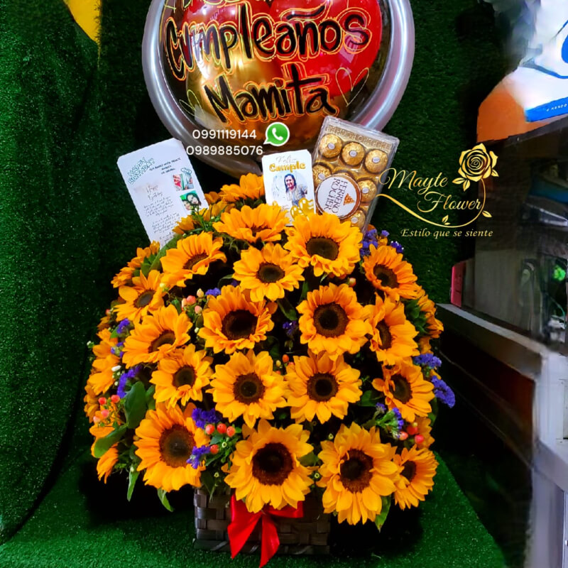 Canasta de Girasoles Grande con Ferrero Rocher