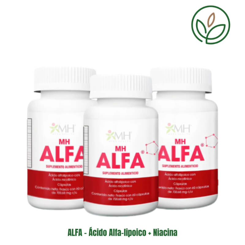 ALFA – Ácido Alfa-lipoico + Niacina 3 frascos | Energía celular, circulación y control de glucosa | Natural Santa Isabel