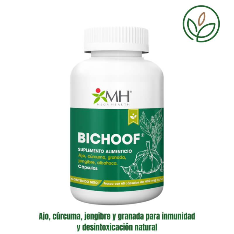 BICHOOF® 60 cápsulas – Ajo, cúrcuma, jengibre y granada para inmunidad y desintoxicación natural | Mega Health