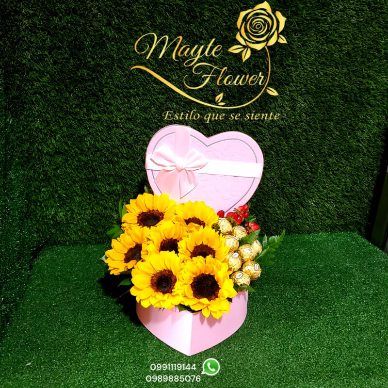 Corazon con Girasoles y Ferrero