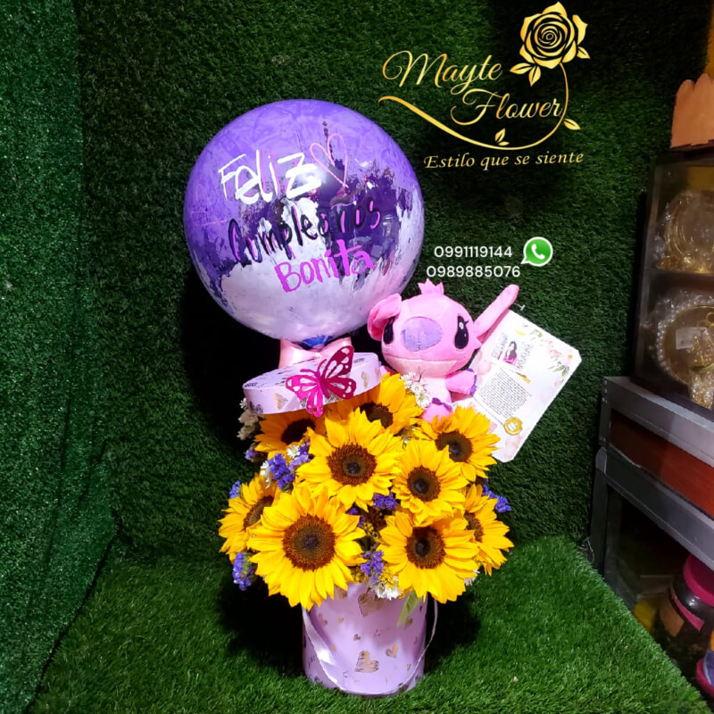 Box Mediano con Girasoles y Peluche