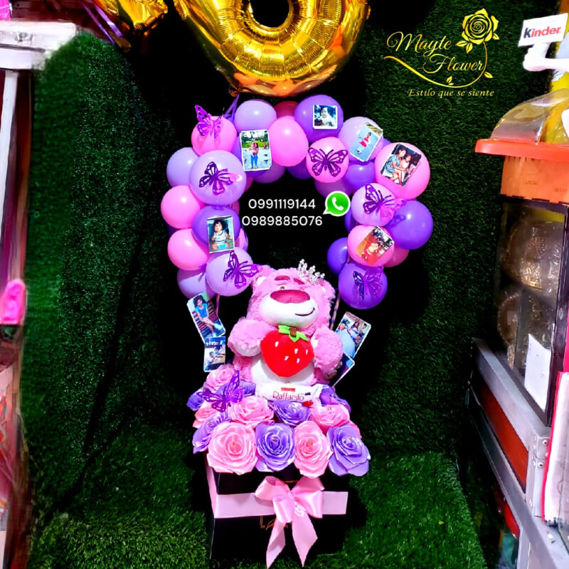 Lotso con Rosas Enternas y Globos con Helio